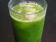 Green juice: romaine lettuce, celery, spinach, pear, cucumber, and ginger