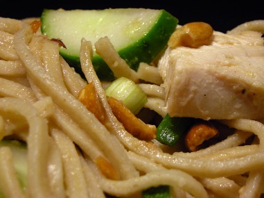 Cold sesame noodles with chicken and cucumbers