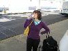 Rikki drinking water at the Denver airport